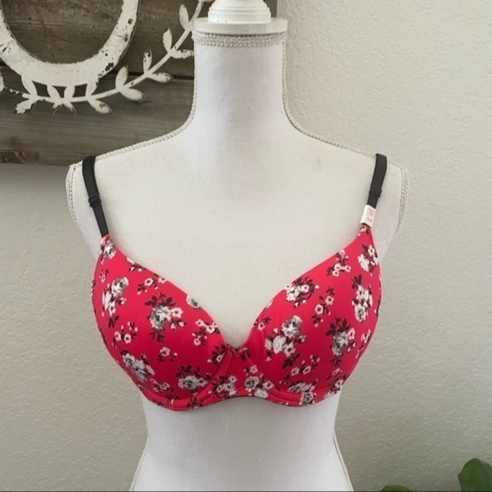 Victoria’s Secret PINK red floral bra lightly lined 36B NWT